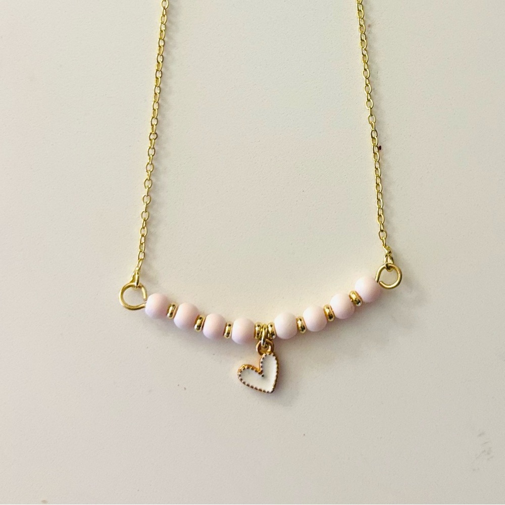 Gold and Pink Beaded Heart Necklace